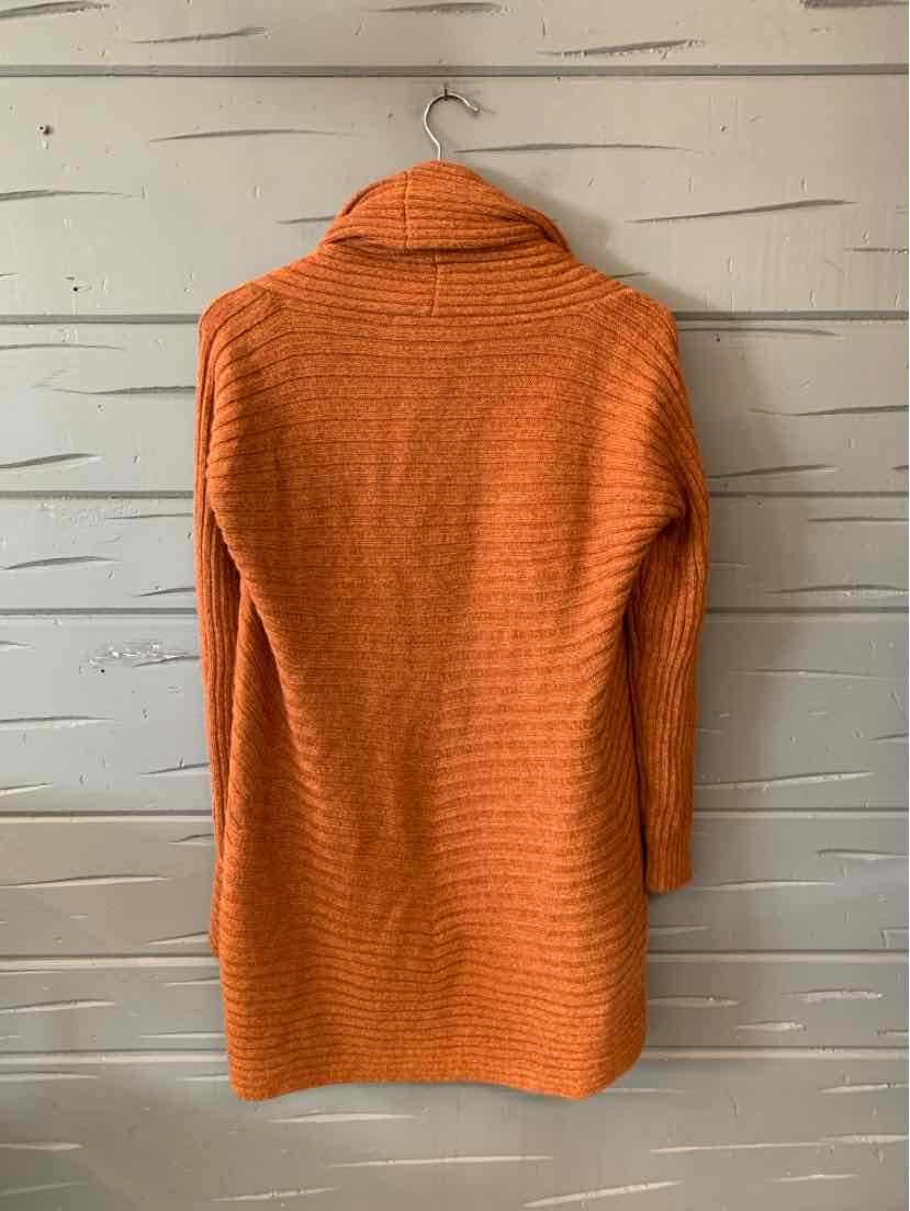 Orange ribbed knit alpaca sweater dress with long sleeves and high collar in XL size.