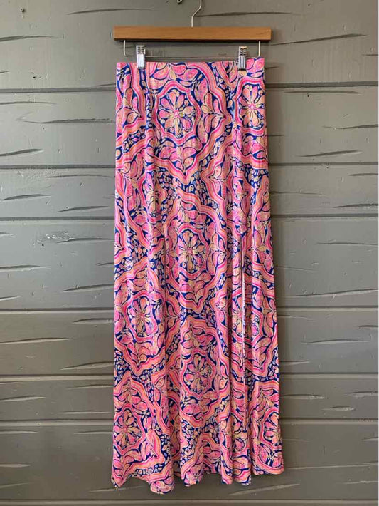 Pink maxi skirt with vibrant paisley print and flowy fabric, size XS.