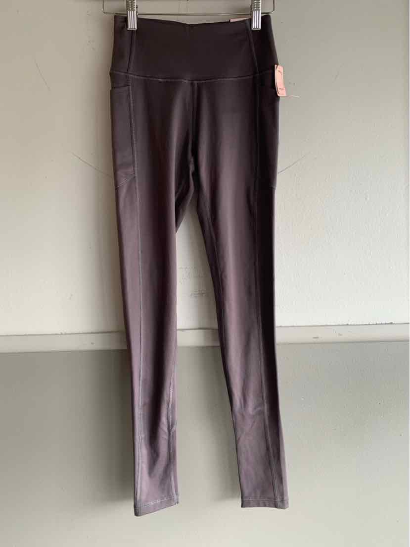 Gray high-waisted Victoria's Secret leggings with smooth, stretchy fabric and slim fit design.