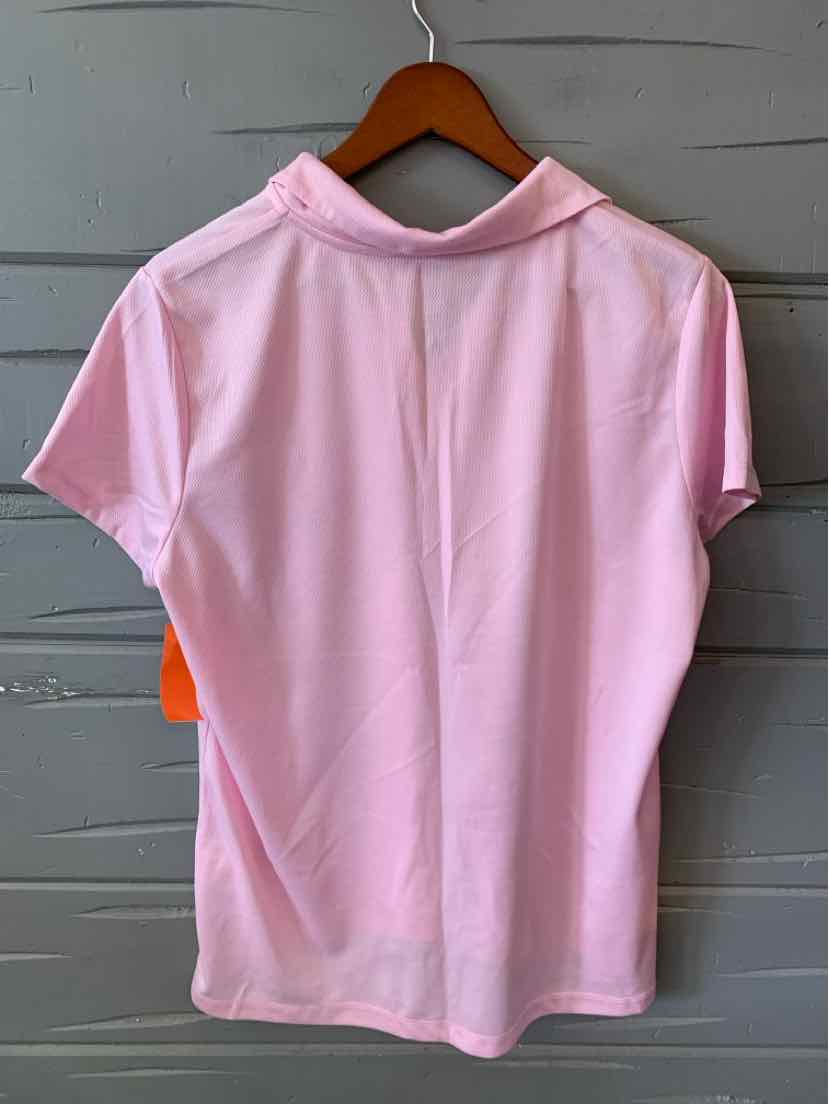 Light pink short-sleeve polo shirt with a classic collar, medium size, solid color.