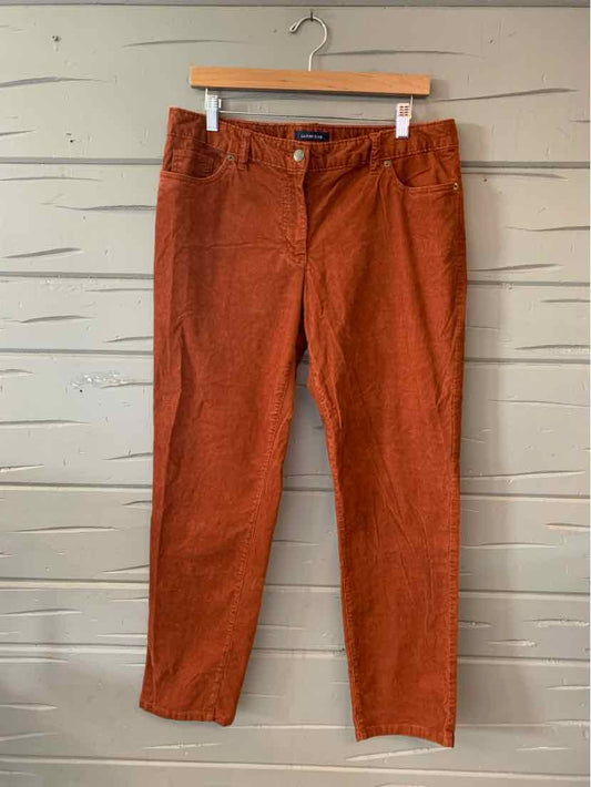 Rust-colored corduroy pants with a straight fit and five-pocket design, size 12.