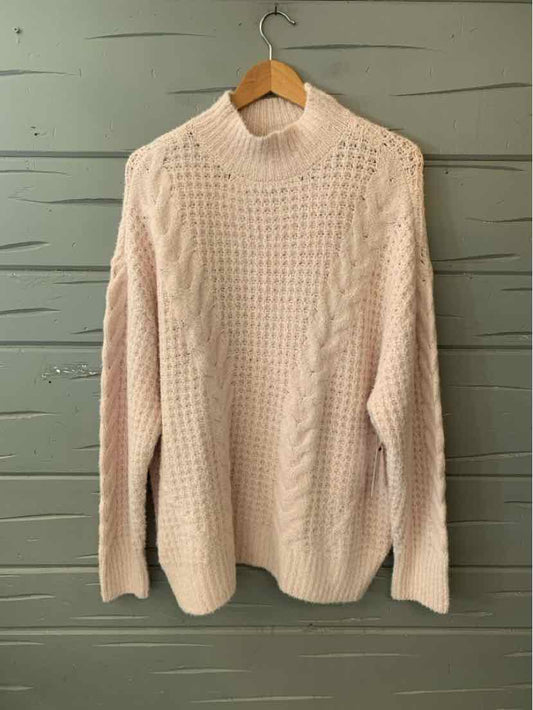 Cream-colored chunky knit sweater with turtleneck and textured pattern, XXL size.