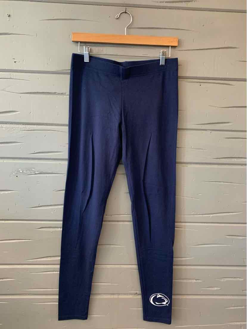 Navy blue athletic leggings with Penn State logo on lower left leg, stretchy fabric, fitted design.