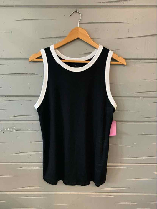 Black sleeveless tank top with white trim around neckline and armholes, XXL size.