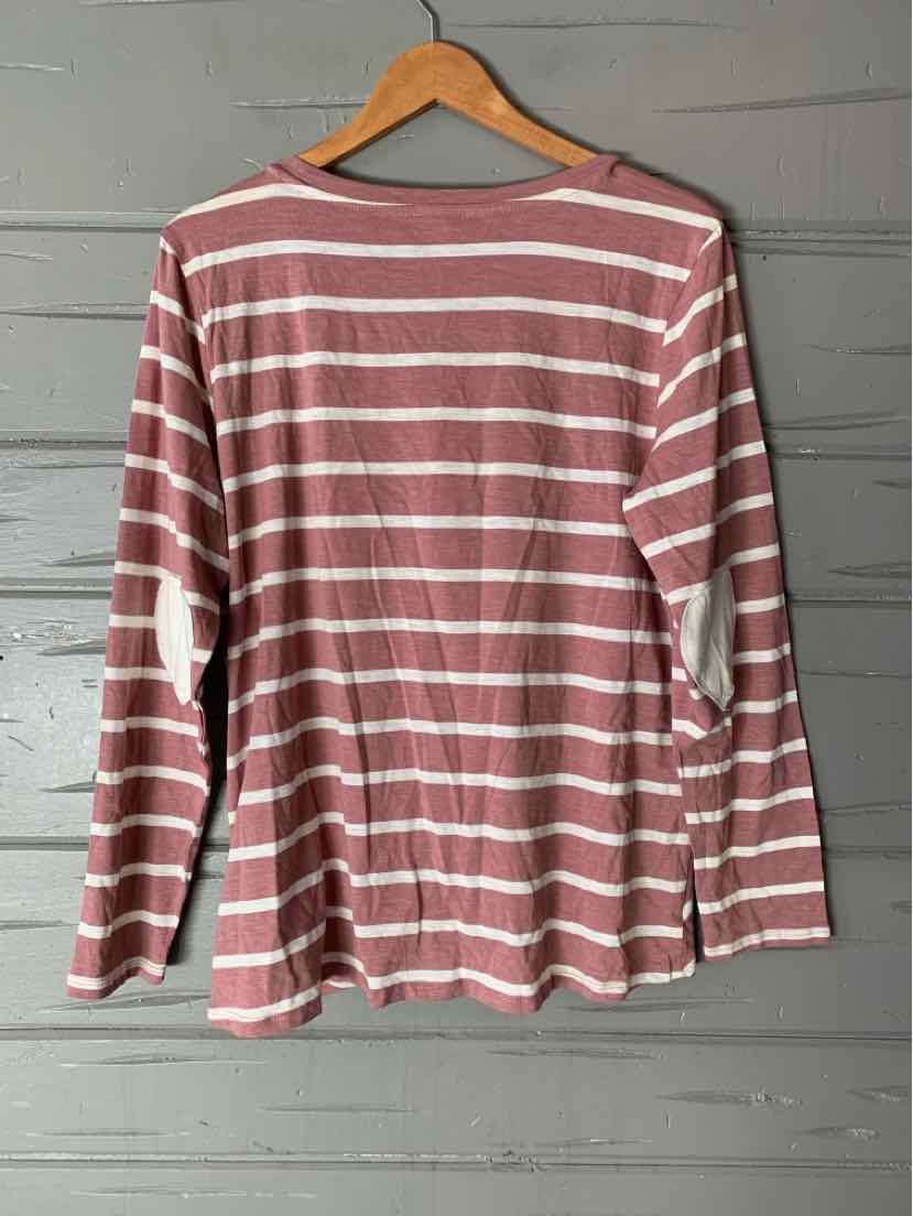 Mauve long-sleeve shirt with white horizontal stripes and scoop neckline in XXL size.