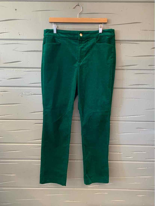 Women’s solid dark green Talbots trousers with a straight-leg fit, displayed on a hanger.