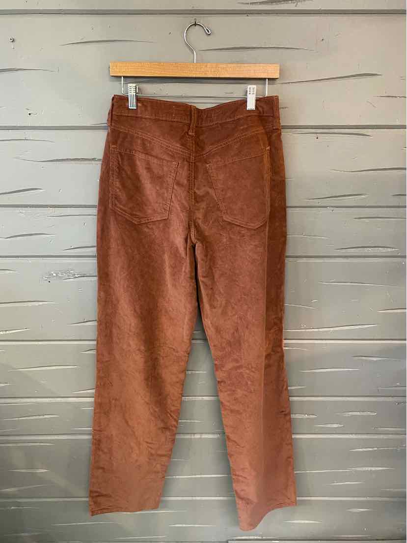 Brown corduroy pants for toddler with elastic waistband and straight legs.