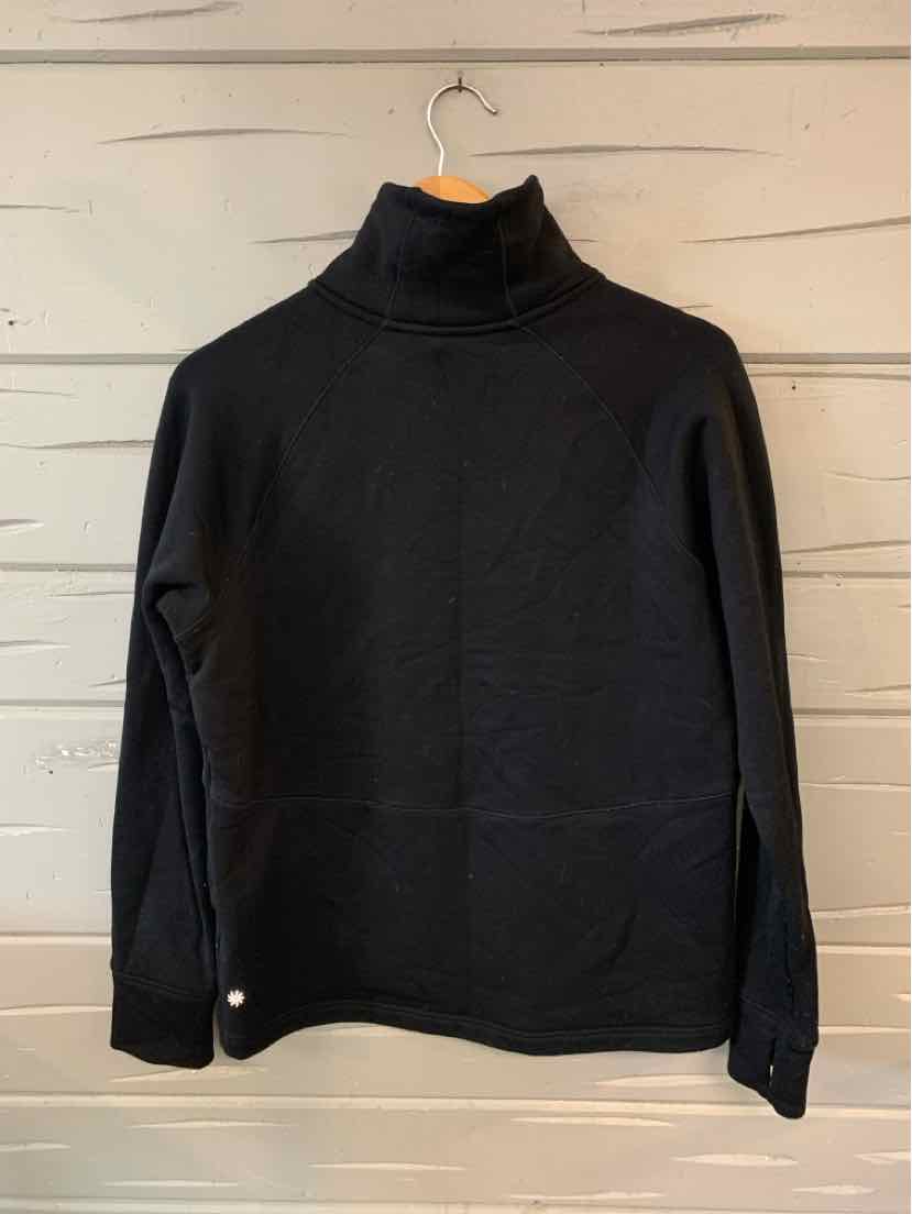 Black long-sleeve turtleneck pullover with a fitted silhouette and soft fabric lining.
