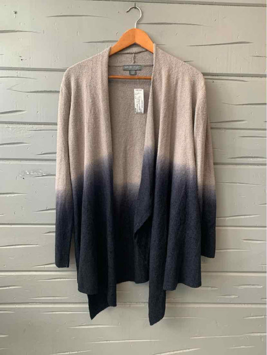 Soft open-front cardigan with beige to navy ombre gradient, long sleeves, and relaxed fit in size S/M.