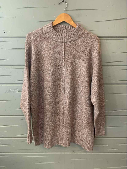 Long-sleeve burgundy knit sweater with ribbed crew neckline and relaxed fit in size XL.