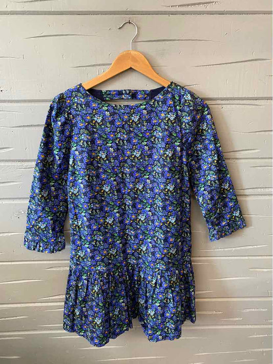 Blue floral print dress with three-quarter sleeves and gathered waist in size XS.