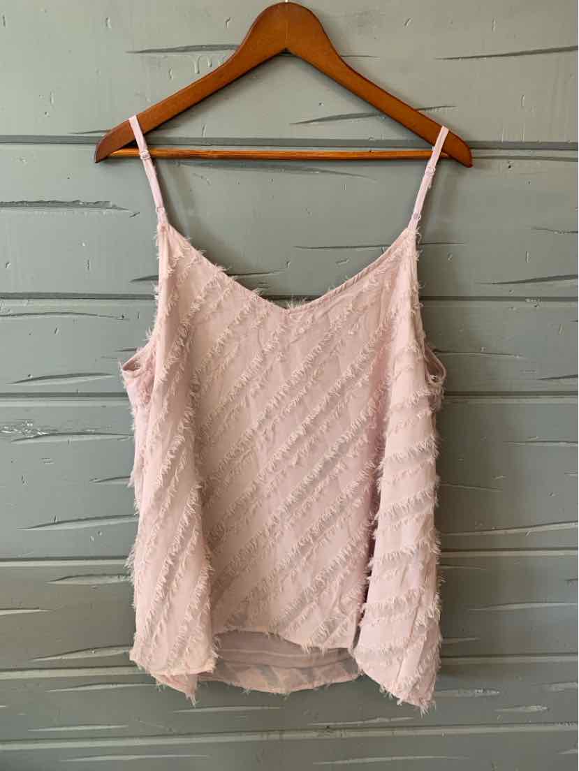 Mauve sleeveless camisole with textured diagonal stripes and thin adjustable straps on wooden hanger.