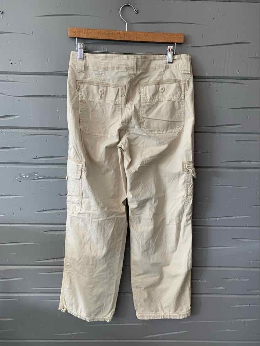 Tan American Eagle cargo pants with multiple pockets and relaxed straight legs, size 2.