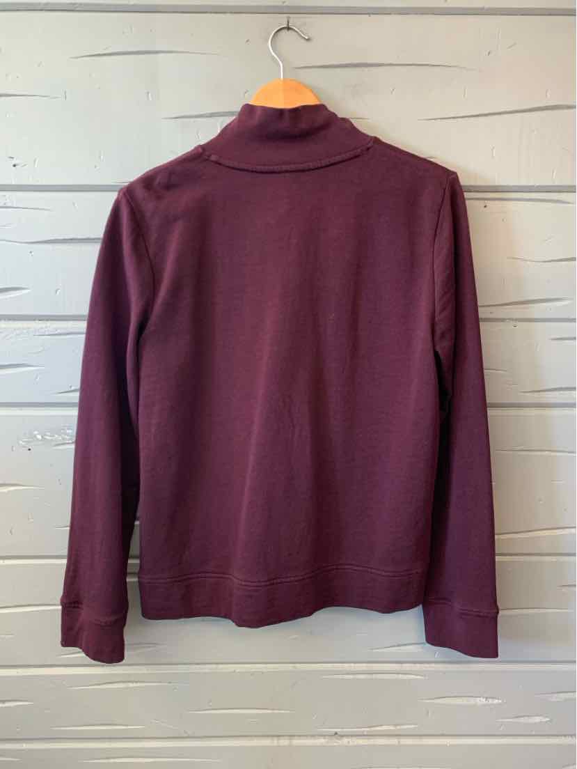 Burgundy Talbots women’s long-sleeve top with a high neckline and relaxed fit.