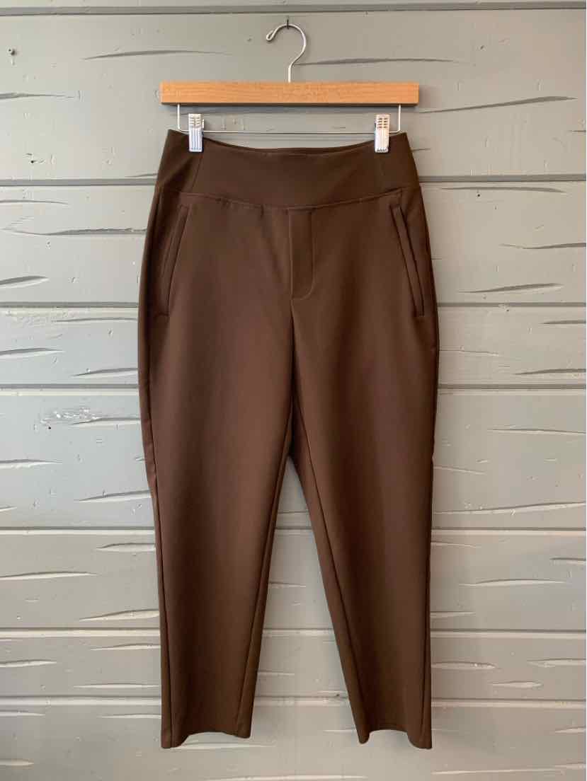 Brown high-waist athletic leggings with a smooth finish and slim fit, size 2P.