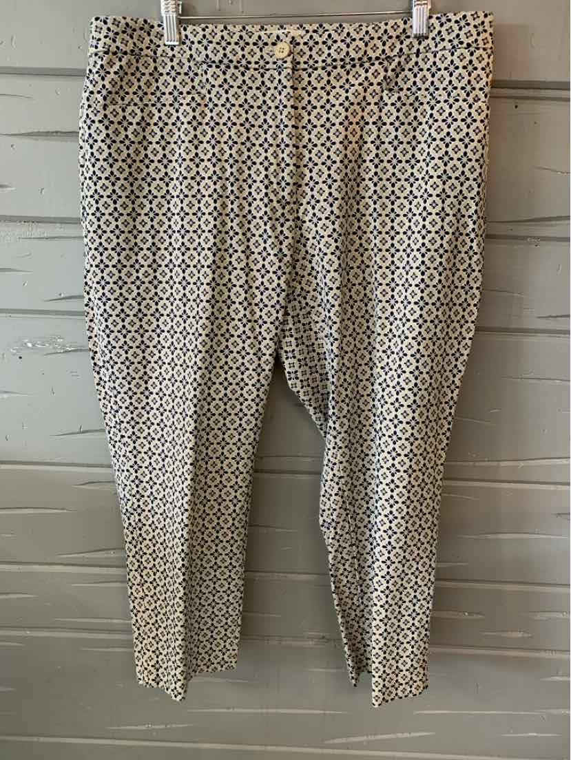 Tan patterned women's pants size 16 with geometric print and straight leg cut.