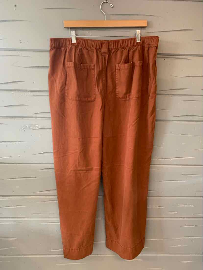 Rust-colored wide-leg pants with elastic waistband and front patch pockets, size XXL.