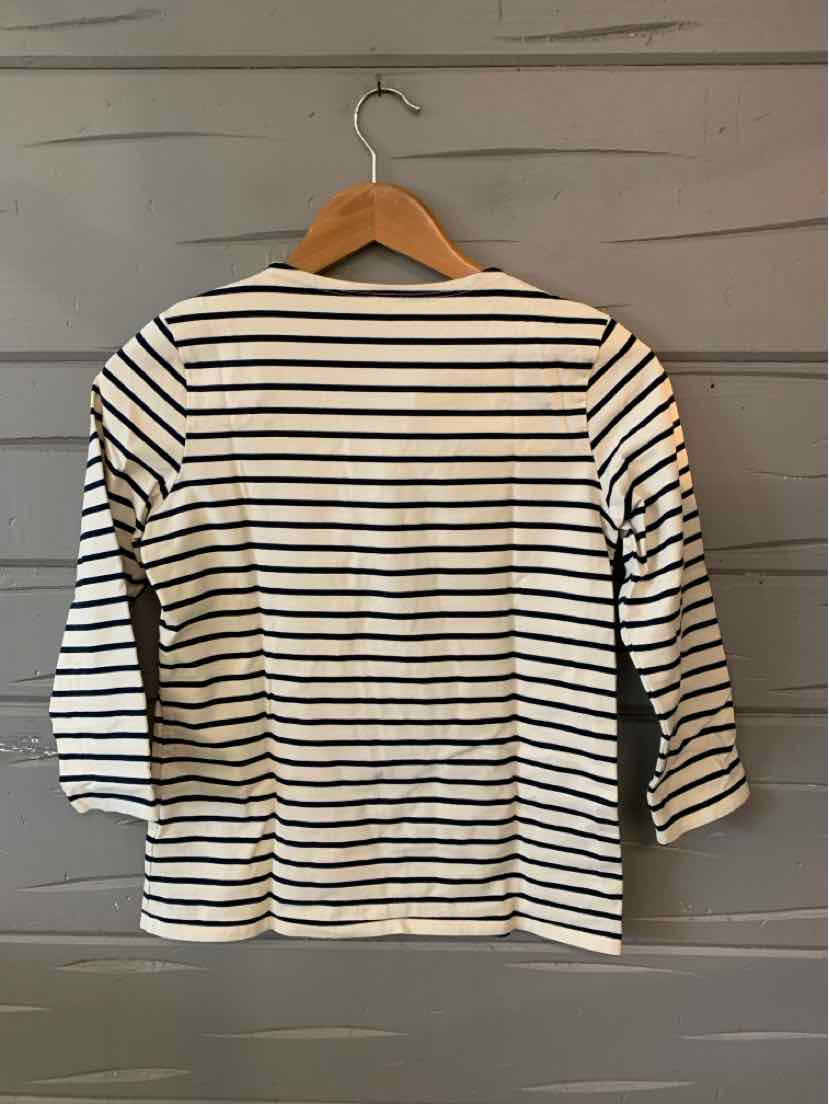 White long-sleeve shirt with black horizontal stripes, fitted cut, size XS.