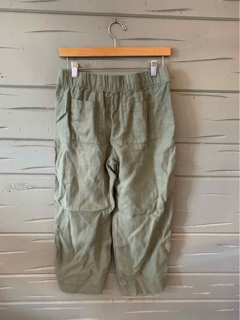 Light green casual pants with elastic waistband and relaxed fit, size XS.
