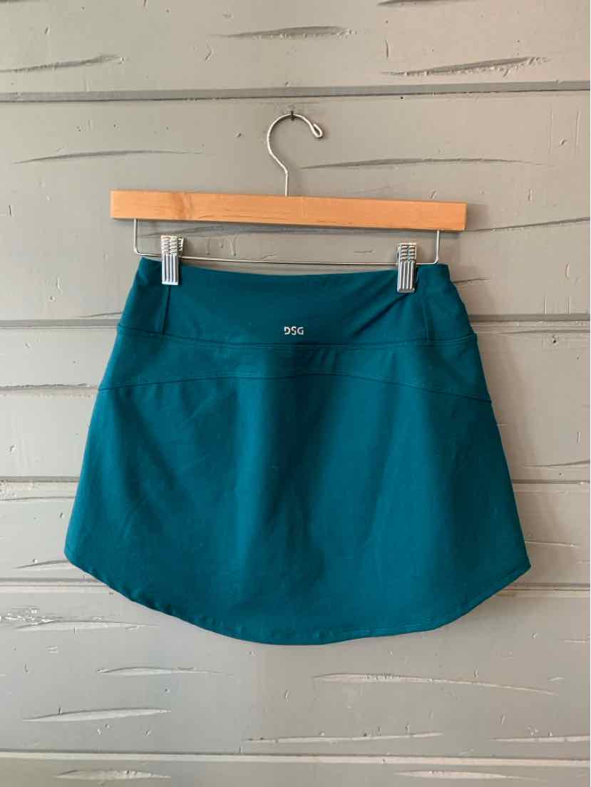 Teal athletic skirt with wide waistband and small logo at center front, size XS.