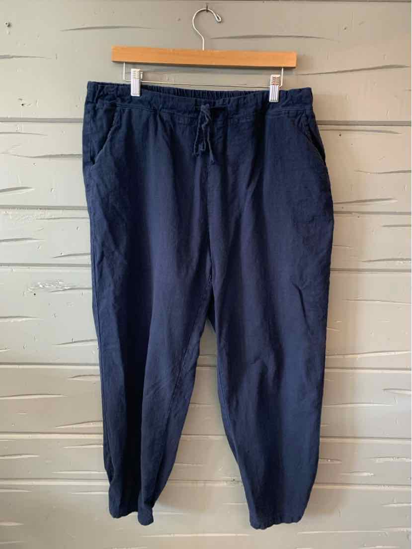 Navy blue casual pants with elastic waistband and drawstring, relaxed fit, size 2XL.