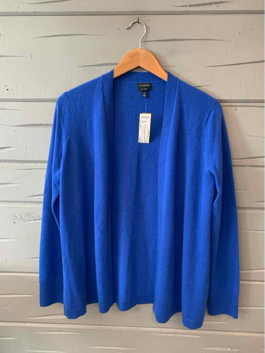 Solid royal blue open-front cardigan with long sleeves and a lightweight knit fabric.