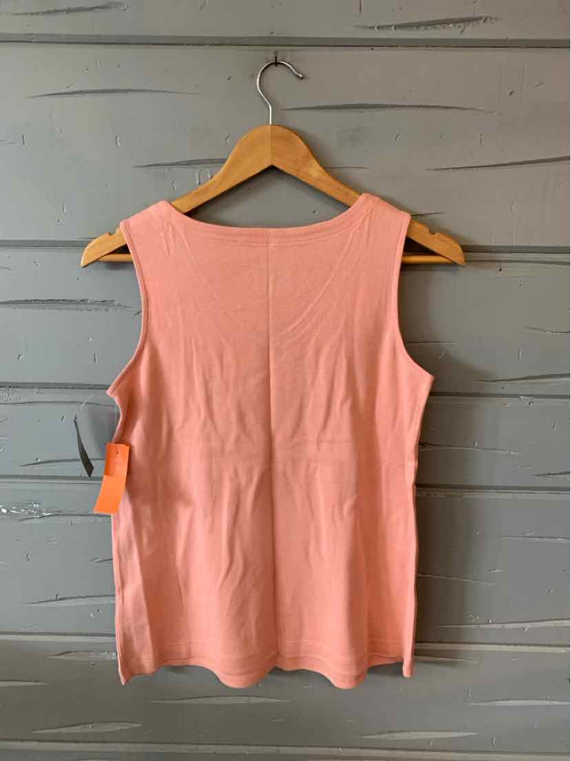 Sleeveless peach tank top with round neckline, lightweight soft fabric, size XS.