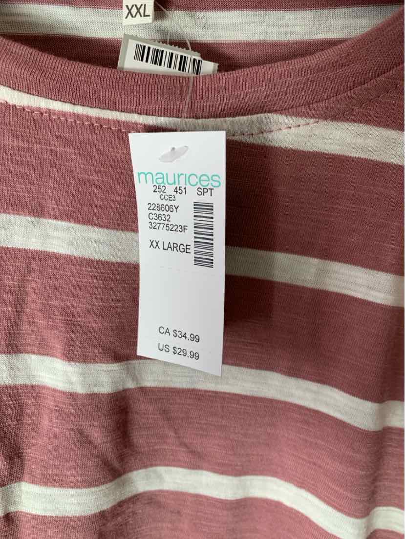 Mauve and white striped casual top with round neckline and XXL size tag visible.