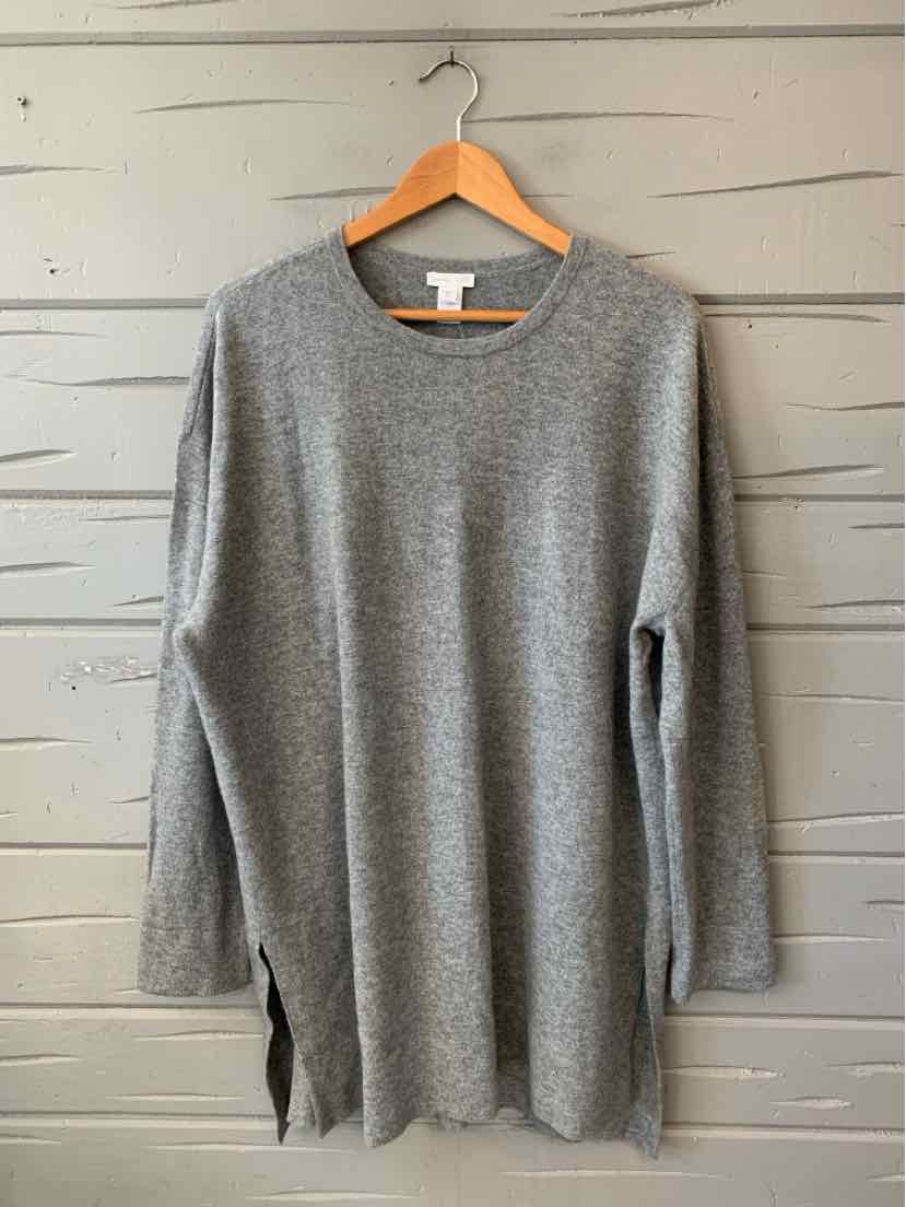 Gray J.Jill long-sleeve cashmere sweater with a simple crew neckline and relaxed fit.