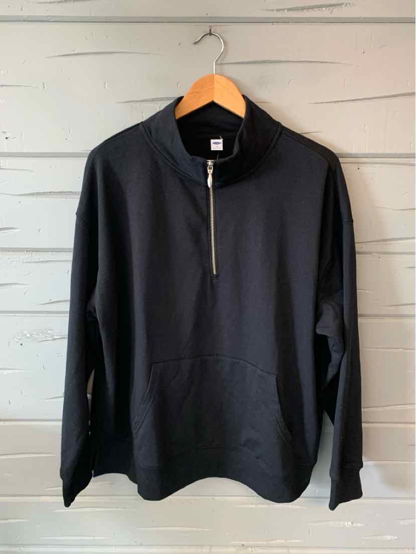 Black long-sleeve pullover with quarter-zip and stand collar, size XL, made from smooth fabric.