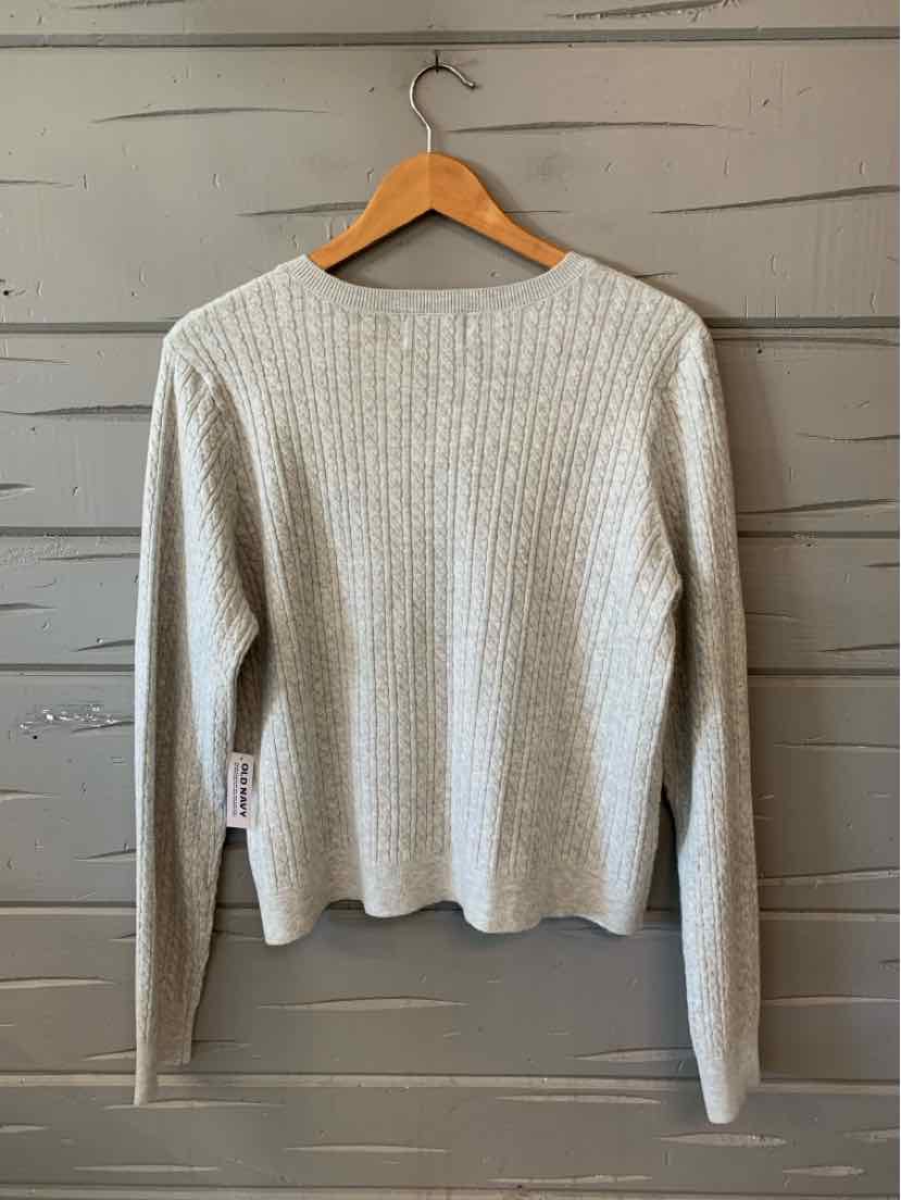 Light gray ribbed knit long-sleeve sweater with crew neckline in size XL.