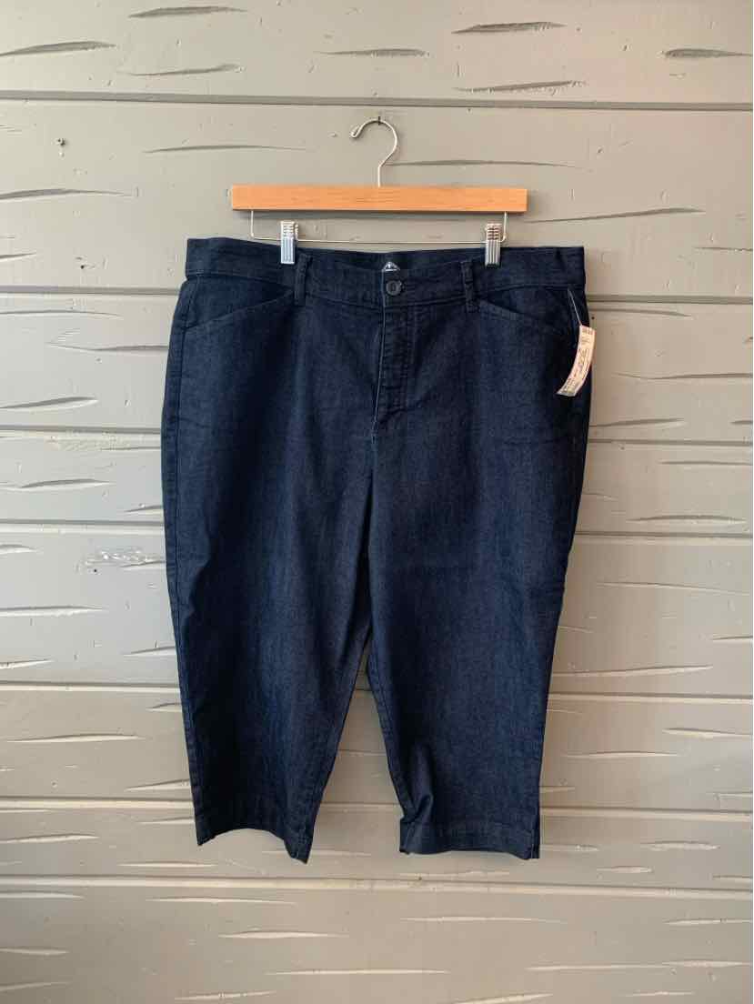 Dark navy chambray cropped pants with front pockets and button closure in size 18P.