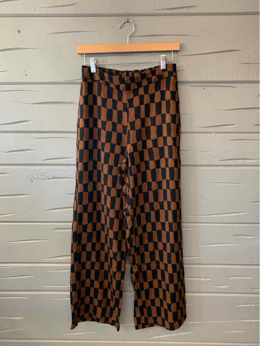 Women's Old Navy pants with a brown and black checkerboard pattern and wide, straight legs.