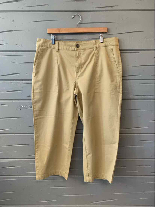 Tan casual straight-leg pants with front pockets and belt loops, size 16.