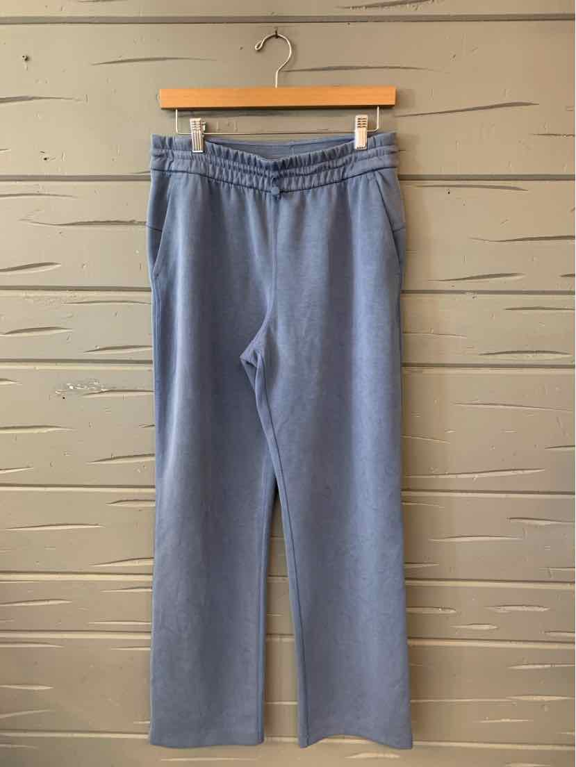 Blue relaxed-fit fleece sweatpants with elastic waistband and drawstring, size 8.