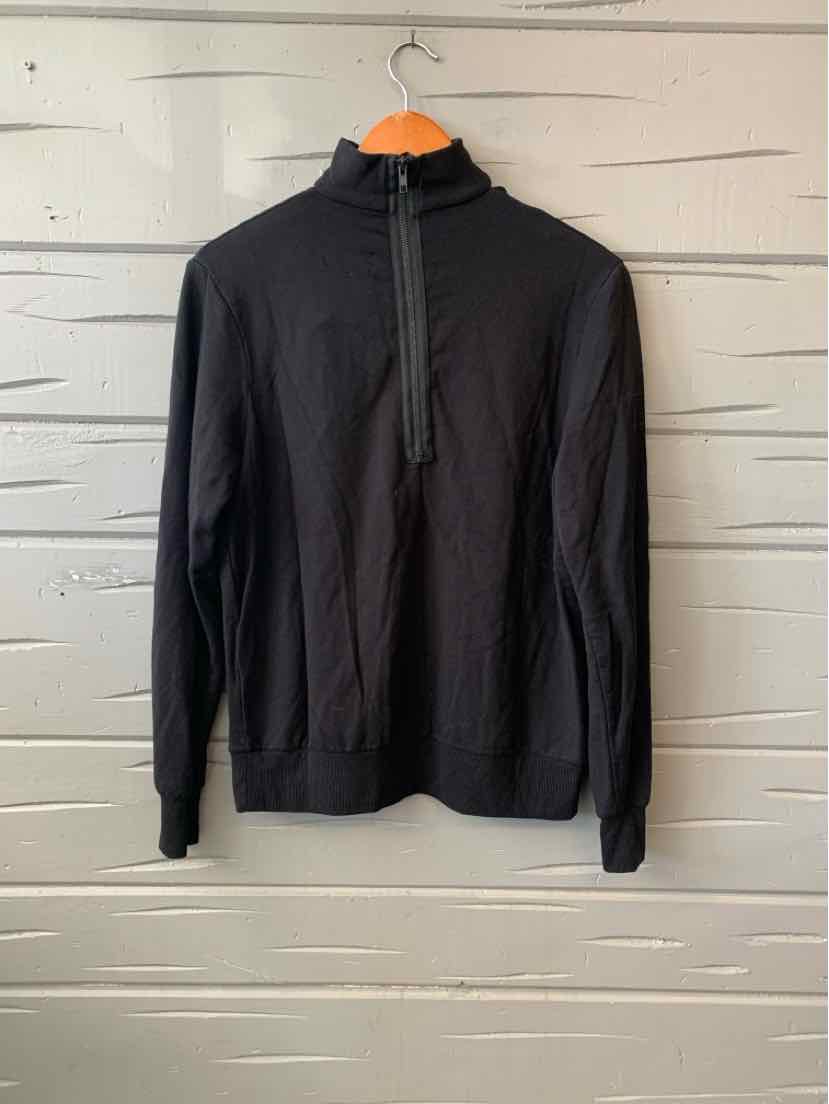 Black long-sleeve pullover with quarter-zip and mock neck, medium size.