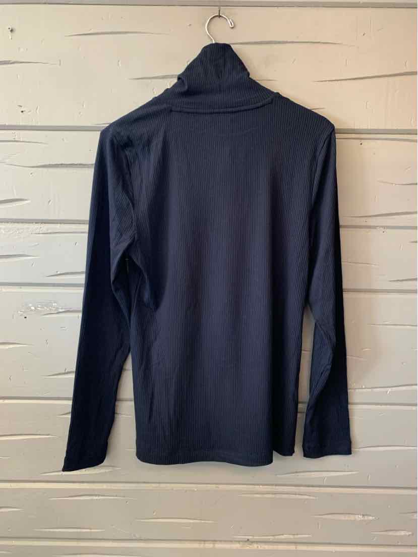 Navy long-sleeve turtleneck shirt with a slim fit, solid color, and smooth fabric texture.