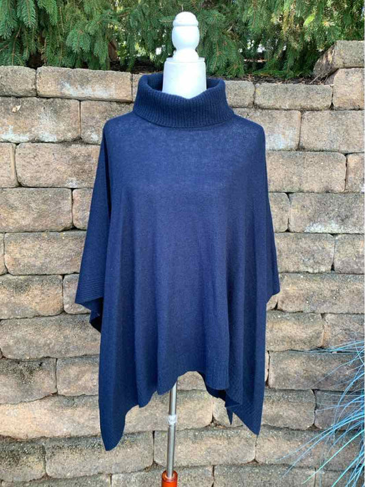 Navy blue cowl neck poncho with loose fit, ideal for layering over casual tops or women's dresses.