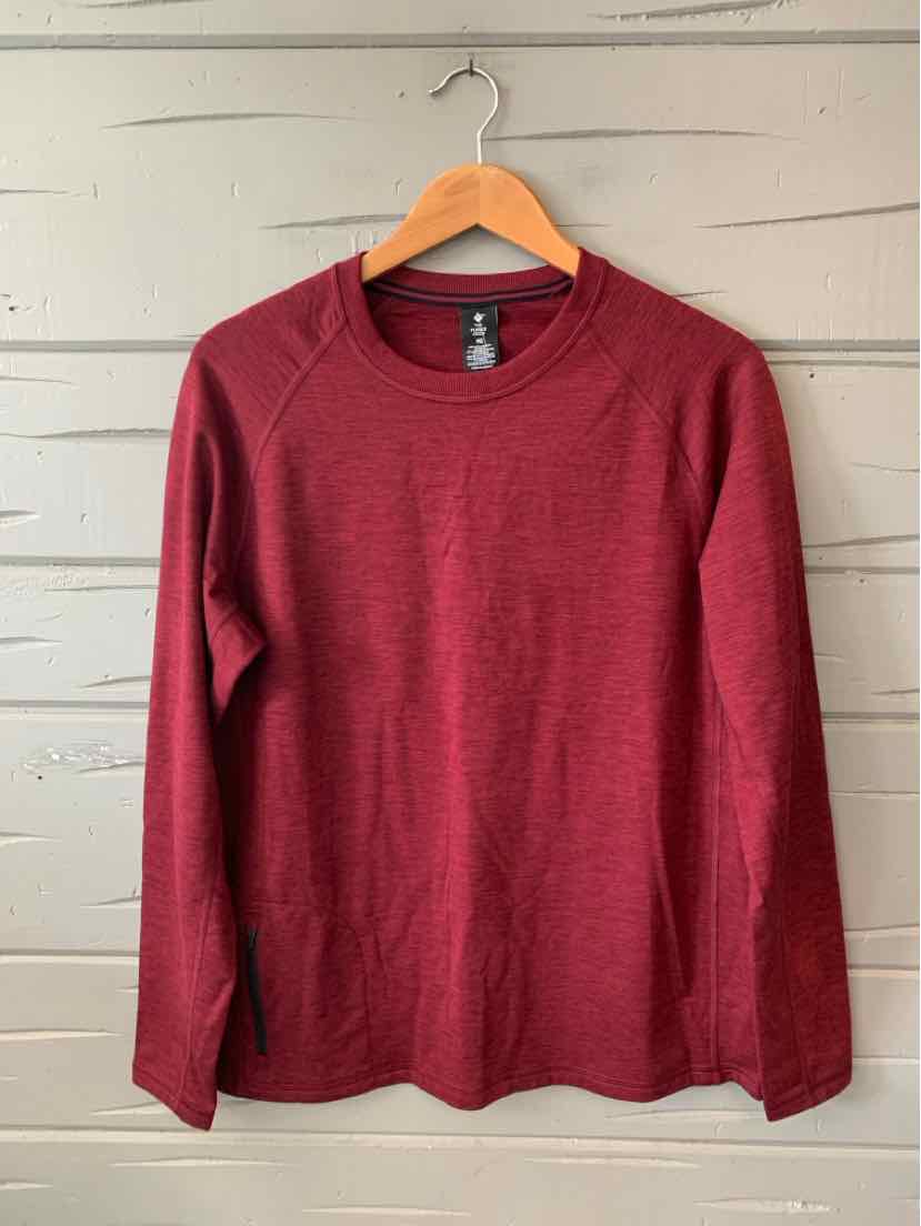 Long-sleeve crewneck shirt in solid burgundy with a soft, lightweight fabric finish.