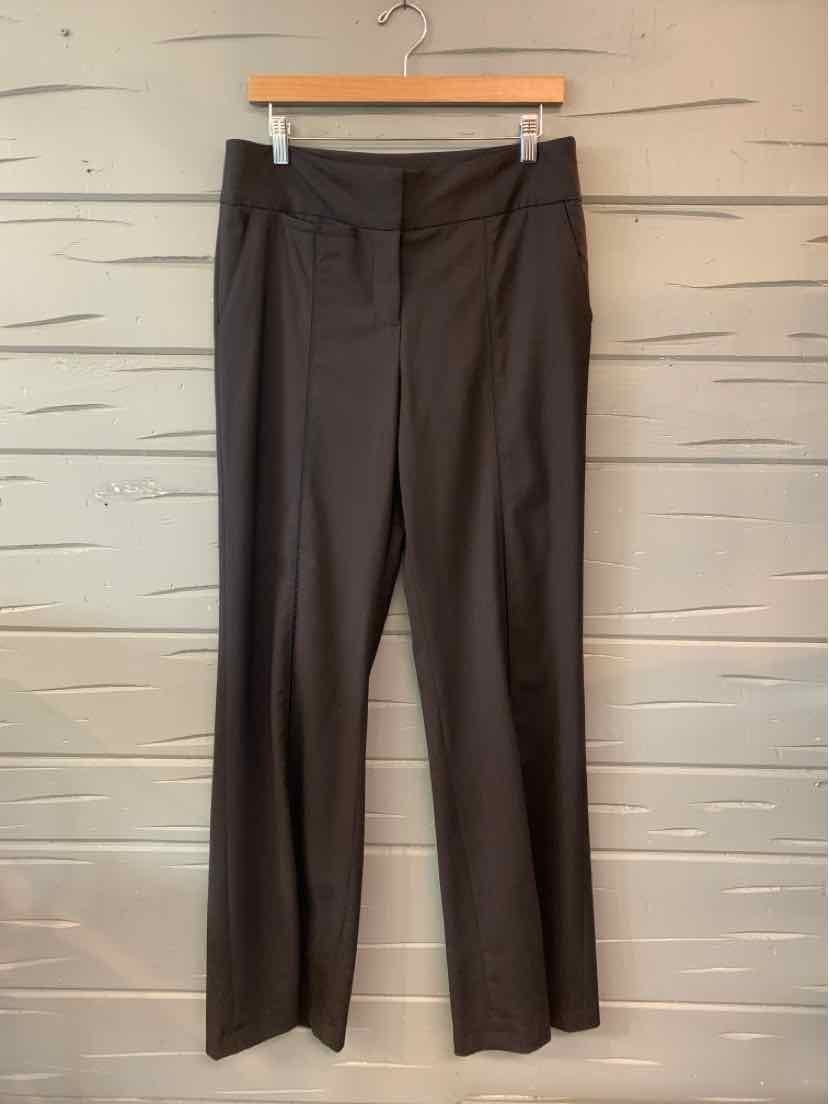 Black tailored straight-leg pants with front pleats and waistband in size 10.