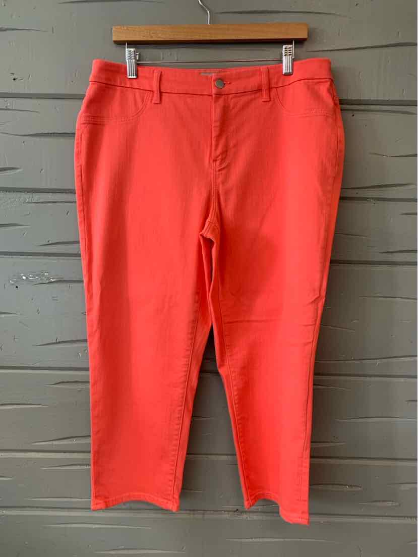 Coral solid straight-leg pants with front pockets and button closure, size 12.