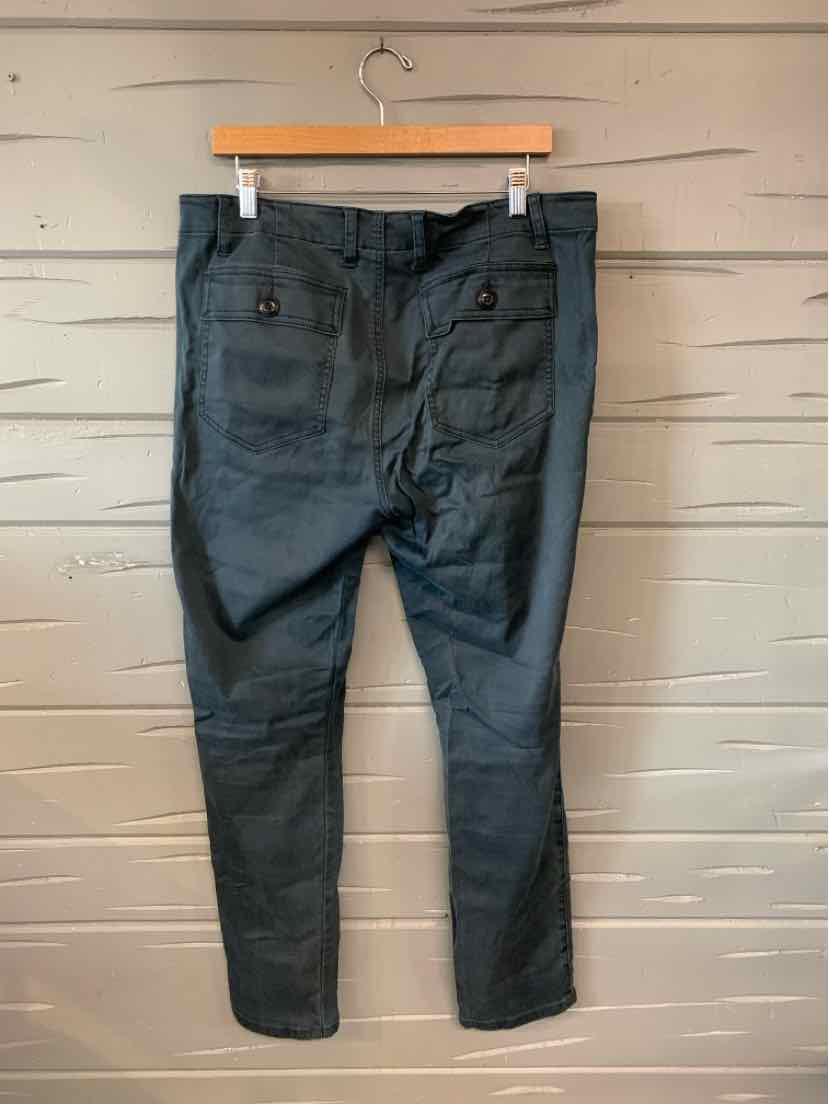 Dark gray straight-leg pants with back buttoned flap pockets and belt loops, size 14.