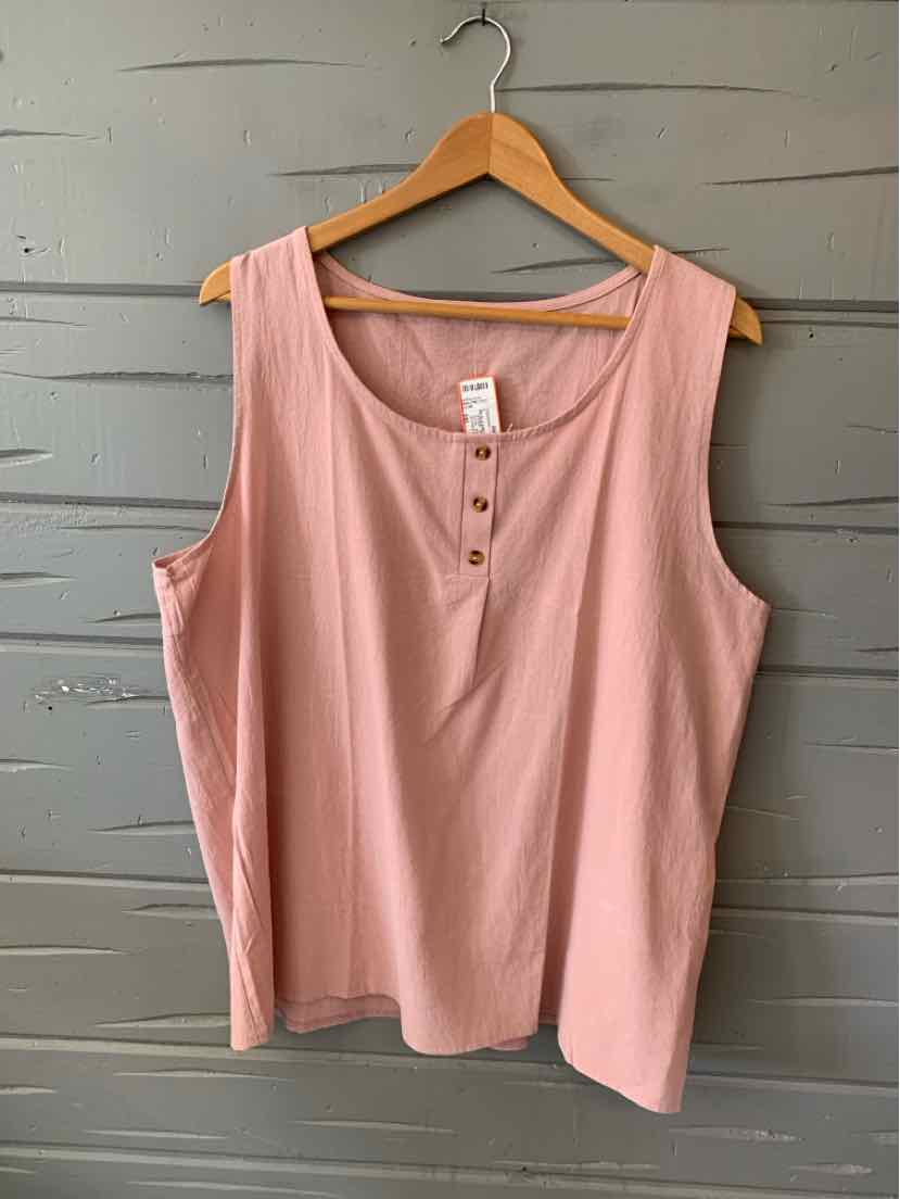 Sleeveless dusty pink tank top with round neckline and three front buttons, size 2XL.
