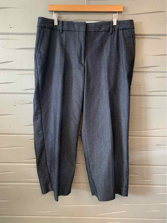 Gray tailored straight-leg trousers with front pleats and belt loops, size 16.
