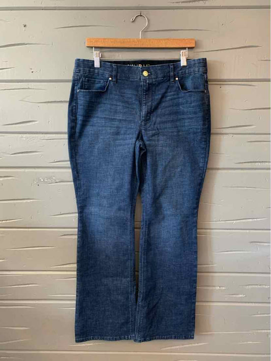 Dark blue denim jeans with a straight leg cut and classic five-pocket design, size 12S.