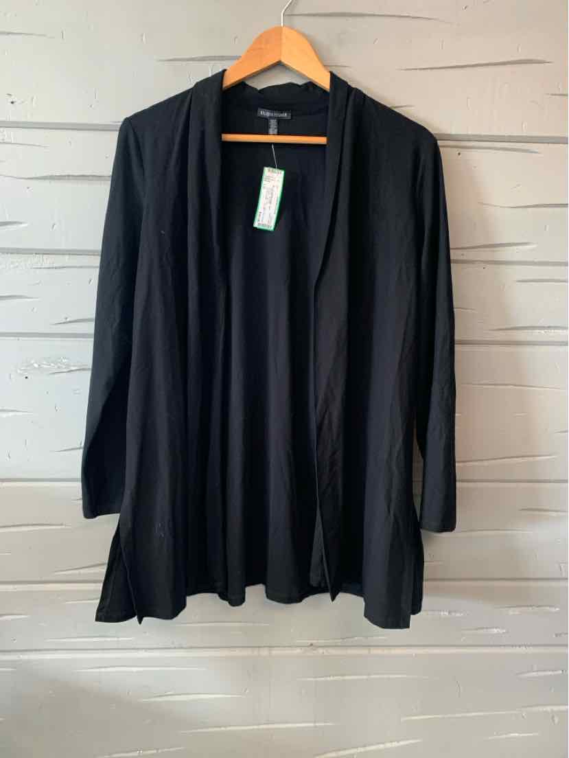 Black open-front long-sleeve cardigan with a relaxed fit and lightweight fabric.