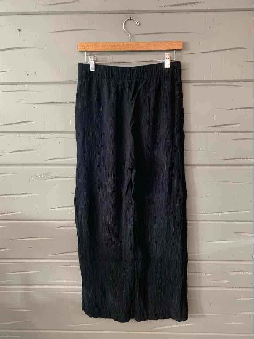 Black wide-leg pants with an elastic waistband, lightweight fabric, size small.