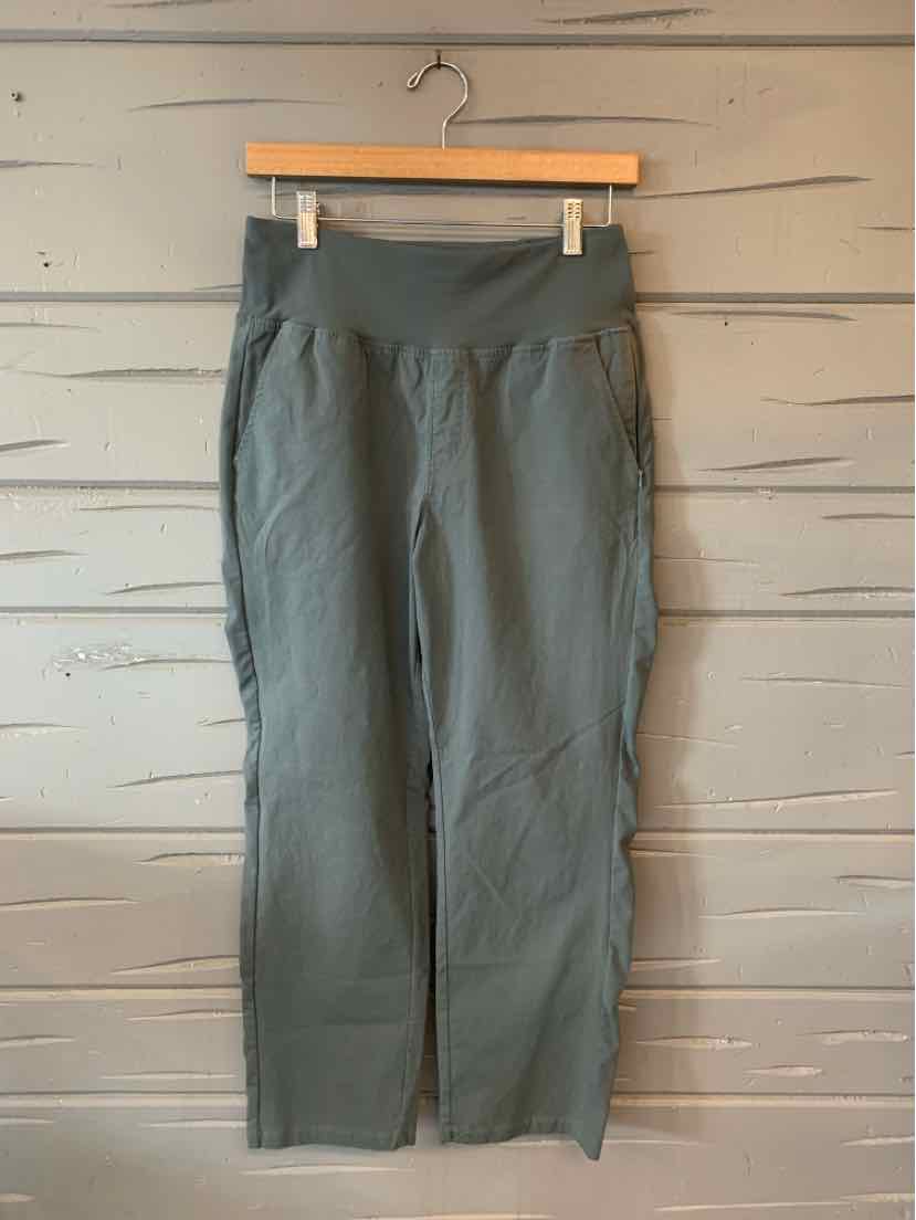 Gray casual women's pants with an elastic waistband and side pockets, straight-leg fit.