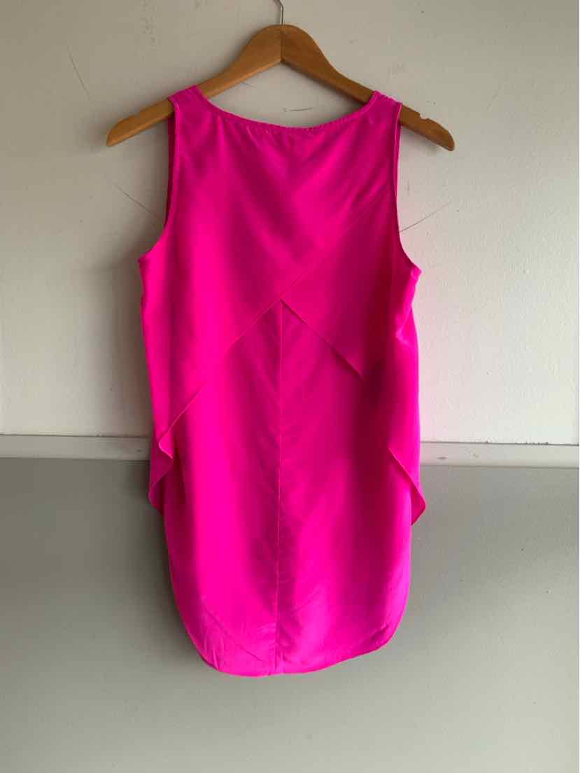 Bright pink sleeveless dress with a round neckline and subtle seam details on the back.