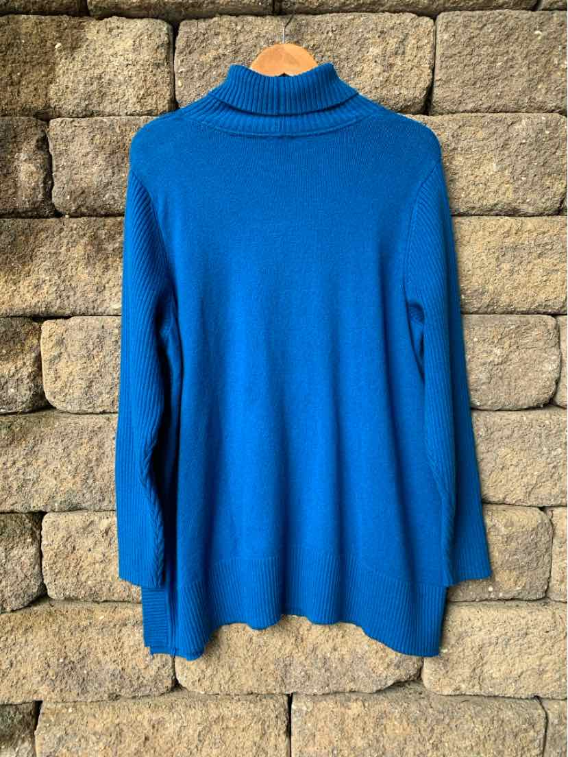 Long-sleeve solid blue turtleneck sweater with a relaxed fit in size 2X.
